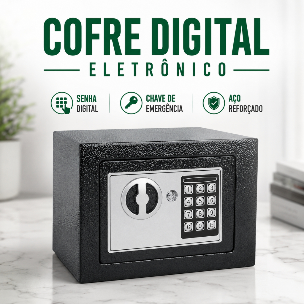 Cofre Eletrônico Digital Teclado Com Senha + 2 Chaves  Cofre Seguro  com Lamina De Aço