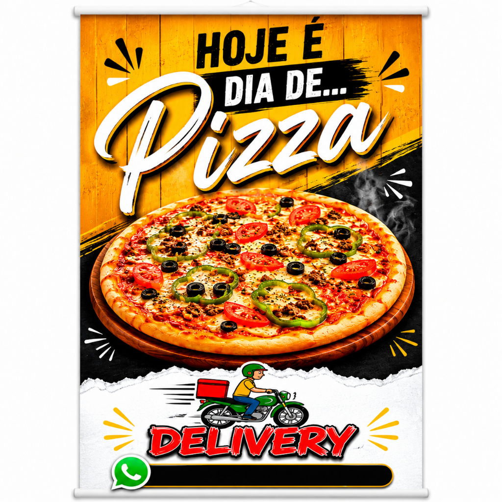 Banner Venda de Pizza Delivery produzido em lona. Cartaz Propaganda Divulgação Pizzaria Lanchonete Restaurante Rodízios