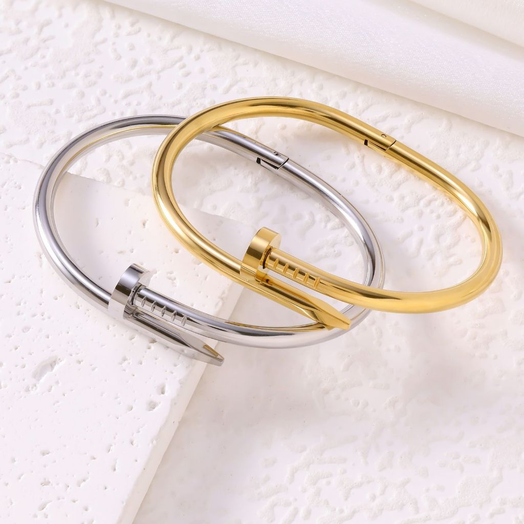 Kit Pulseira Bracelete Prego Prata/Dourado  inox