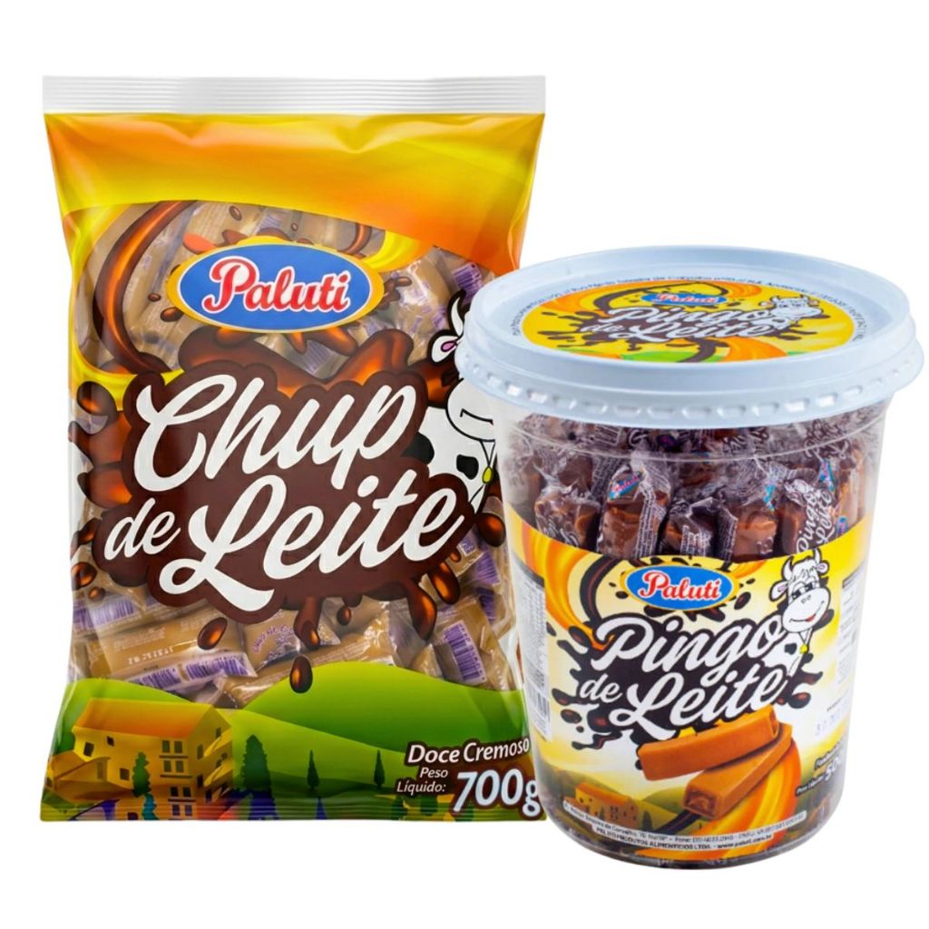 Kit Econômico Pingo de Leite 500g + Chup Doce de Leite 700g Paluti 50UN de Cada Doces Arraiá Festa Junina