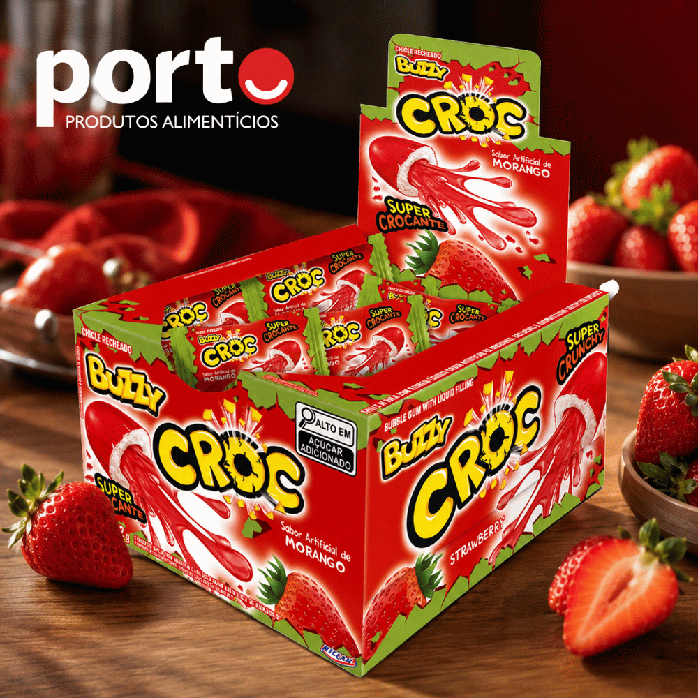 Chiclete Buzzy Crocante Croc Morango c/40 - Riclan