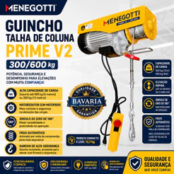 Guincho De Coluna Menegotti Prime V2 300/600kg 220V Talha Elétrica