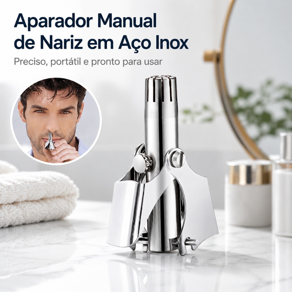 Aparador de Pêlos de Nariz e Orelha em Aço Inoxidável Sem Baterias – Fácil de Usar, Lavável e Extremamente Portátil