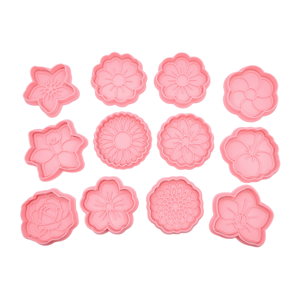 Kit 12 Cortadores Sakura Flower para Confeitaria Artesanato Massas Biscuit Personalizacao de Festas