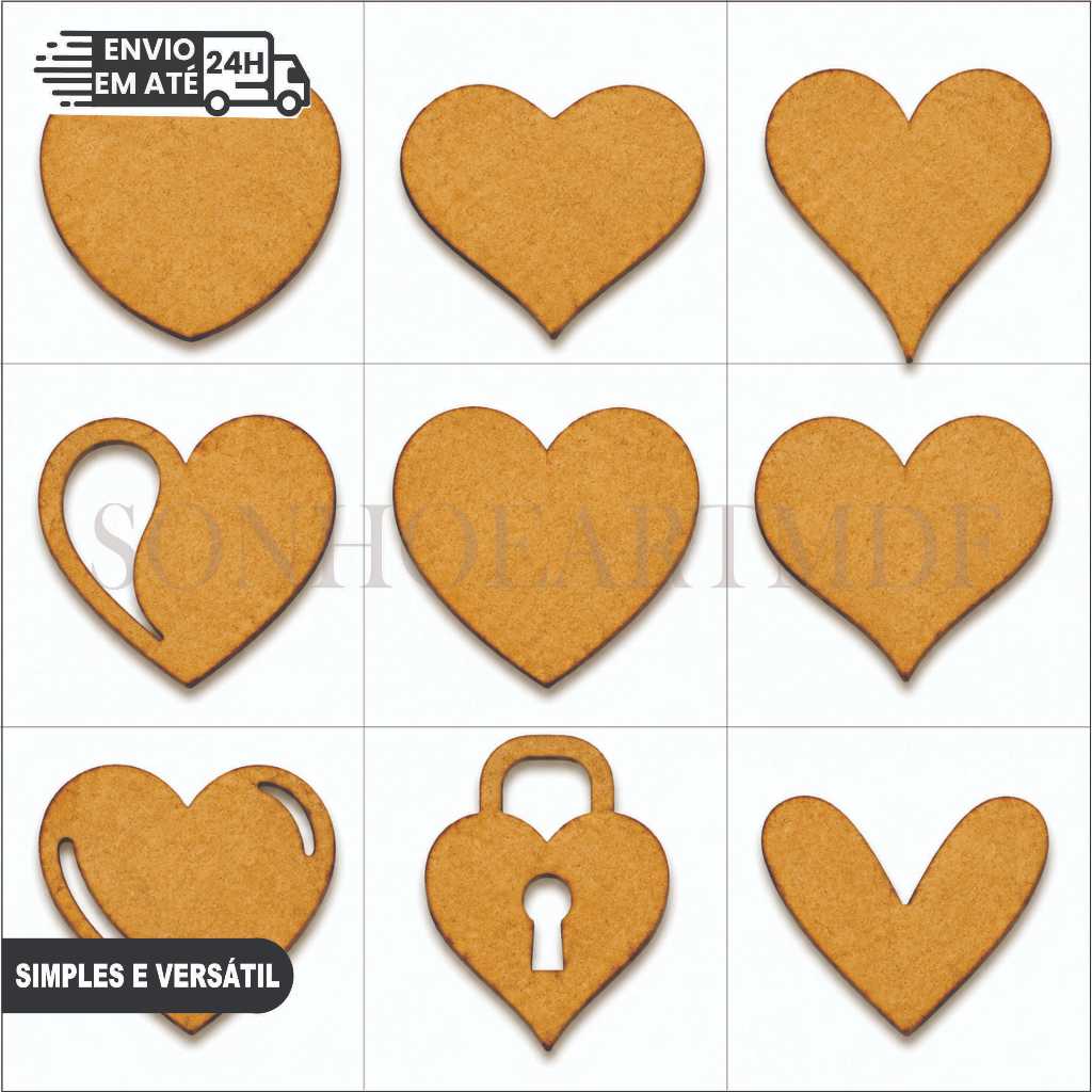 Aplique Coração MDF Cru 3mm Artesanato Corte Laser Amor Romance Casamento Scrapbook Decoração DIY Lembrancinha Festa Top