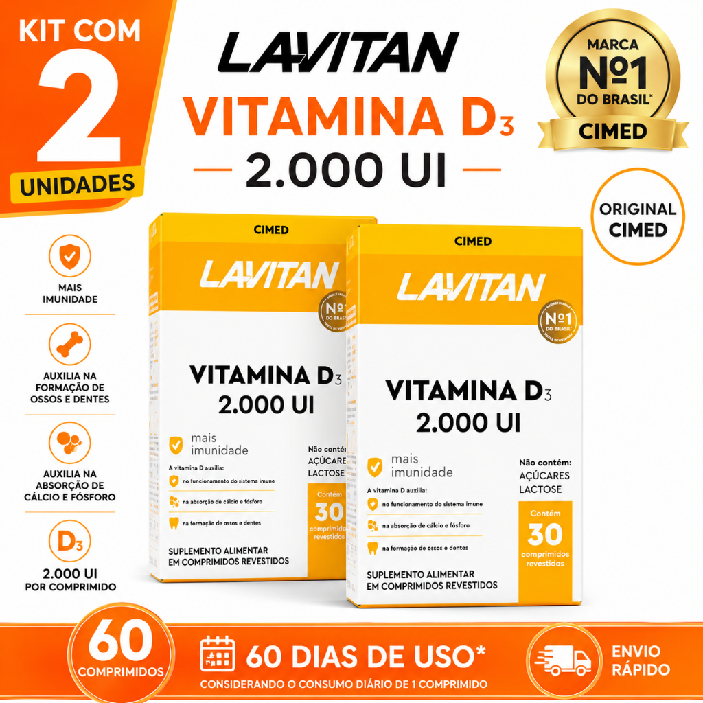Kit 2 Vitamina D3 2000UI Lavitan – Saúde Óssea e Imunidade CIMED
