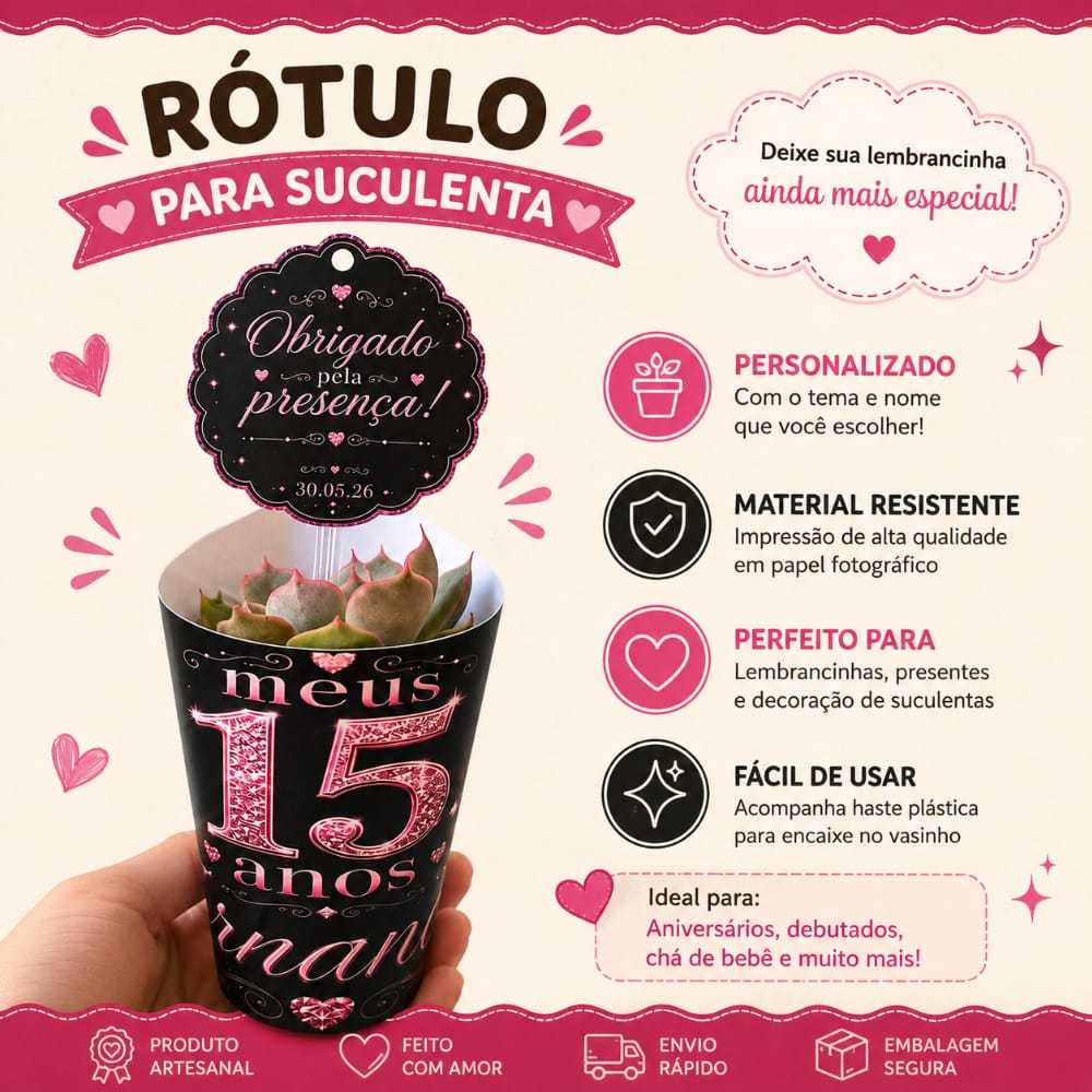 Rótulo de Suculenta 15 anos/aniversário | lembrancinha | chá de bebê | festa infantil
