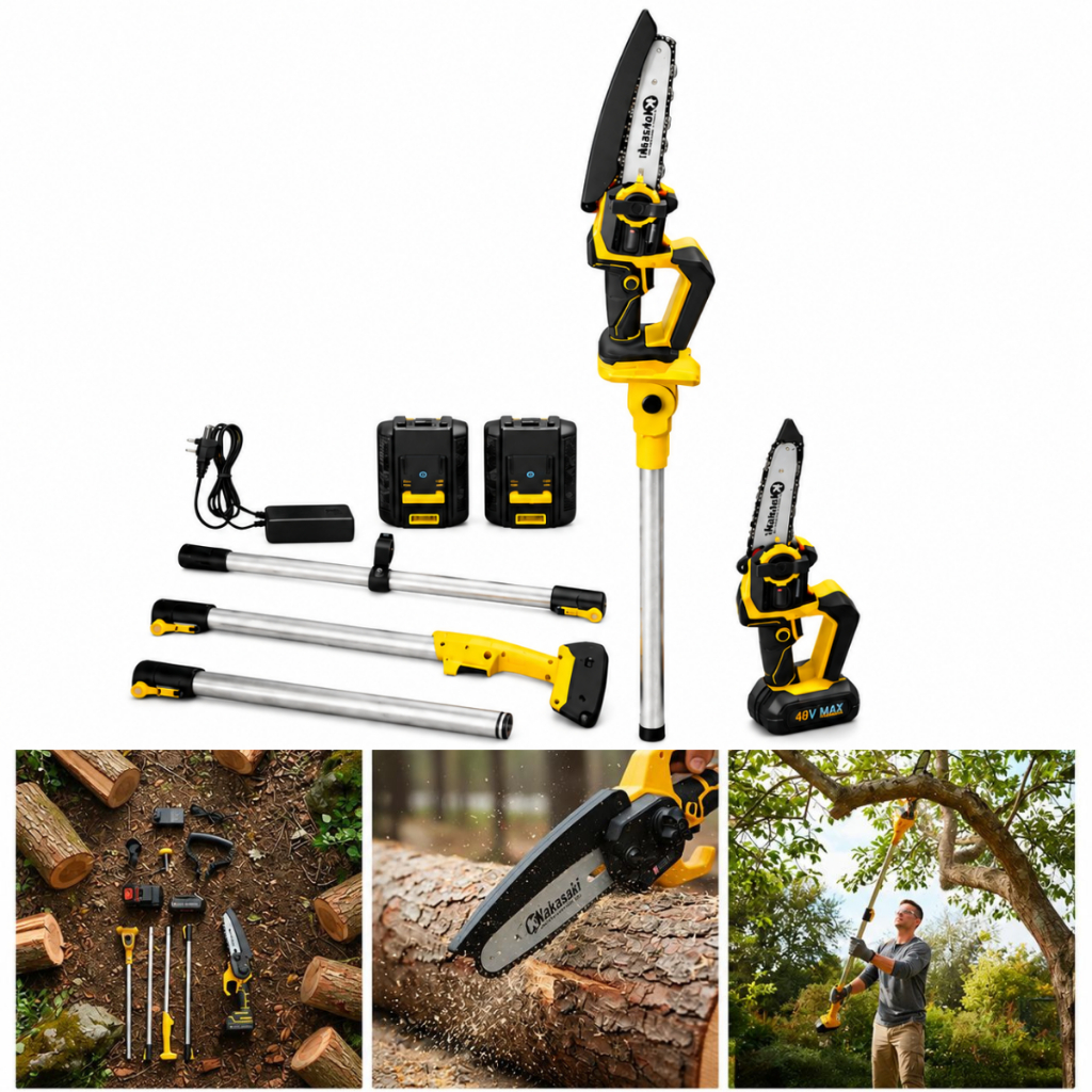 Podadora De Galhos Elétrica 60V Com Haste Extensora 3 Metros