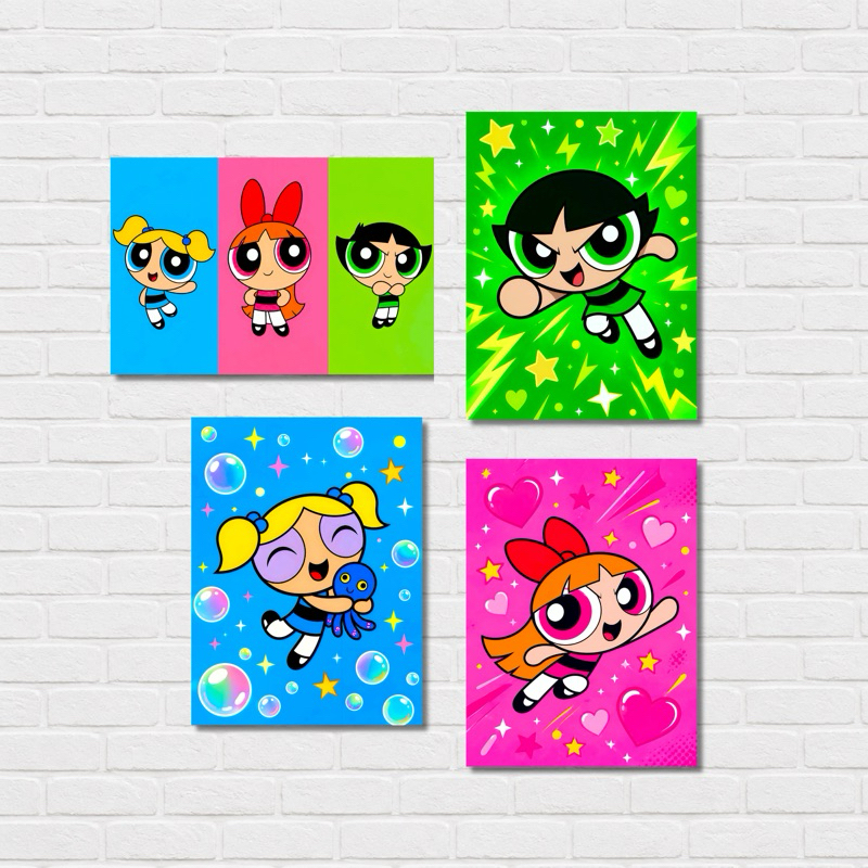 Kit 4 Quadros Decorativos 10x15 Meninas Super Poderosas Infantil Florzinha Lindinha Docinho Quarto Menina MDF Parede