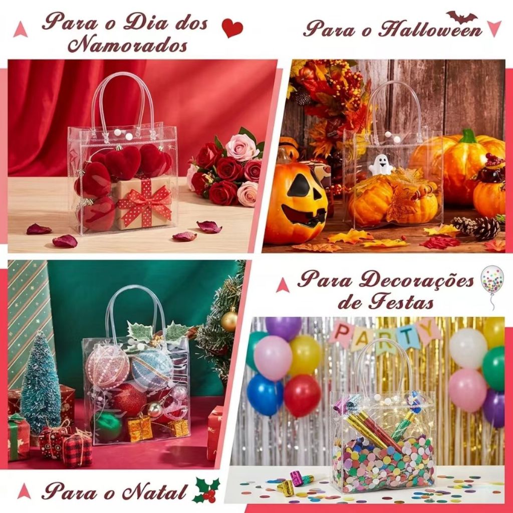 30/40/50 Sacos de Presente em PVC Transparente com Alças Reutilizáveis para Aniversário Casamento e Lembrancinhas — foto 4