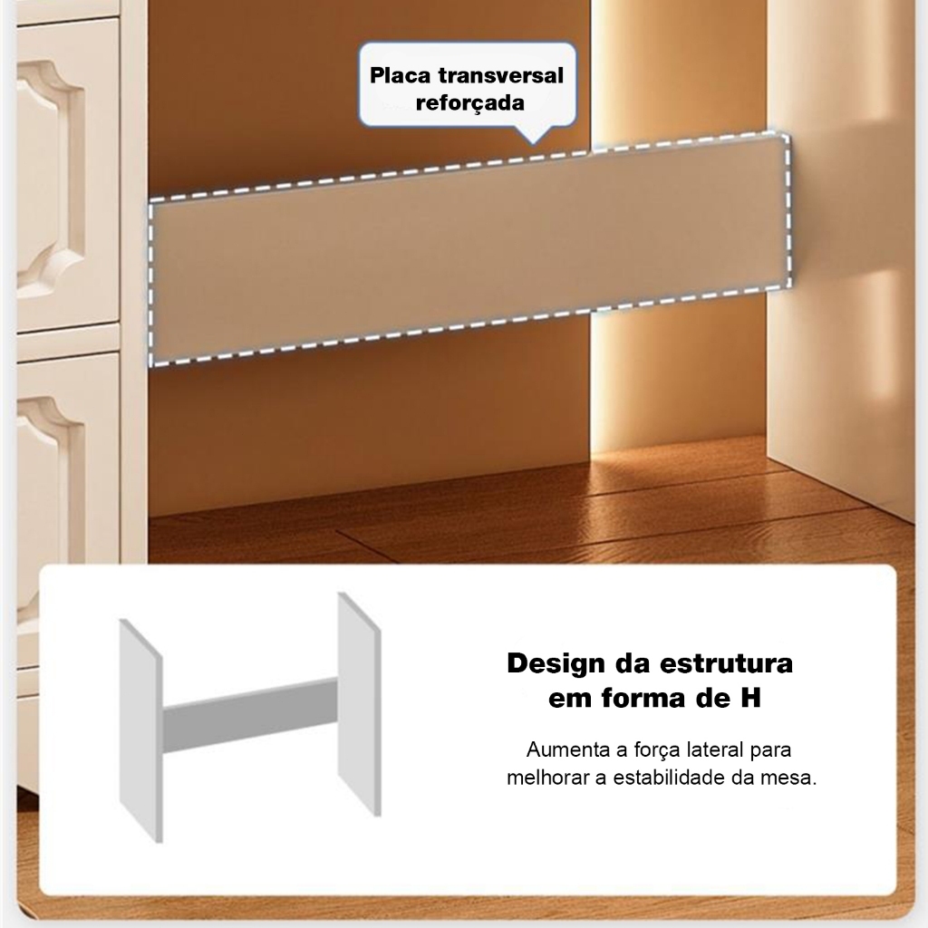 Penteadeira Camarim Luxo com Espelho LED Oval 4 Gavetas Yesop Branca — imagem 2 de 2