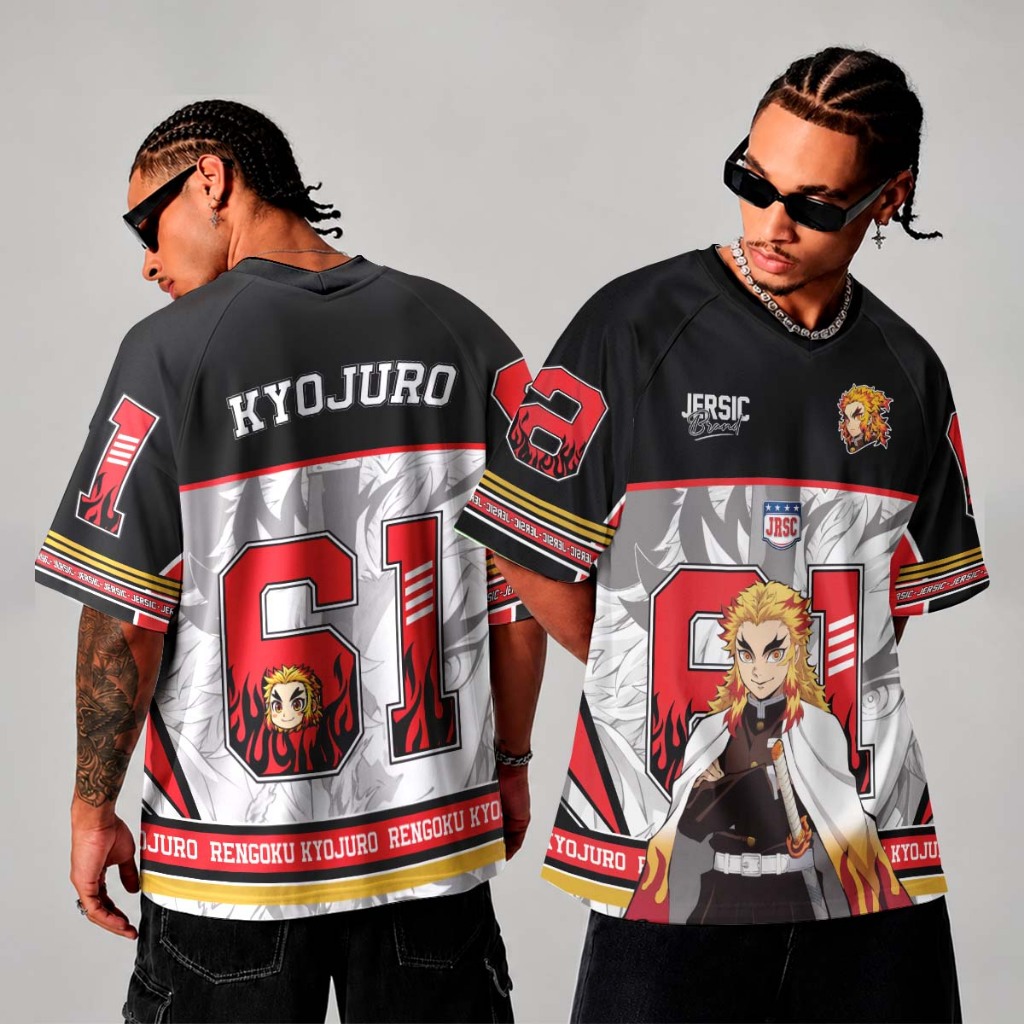 Camiseta Jersey Básica Sublimada Full Print Jersic Brand Kyōjurō Rengoku Hashira Hashira Da Chama Demon Slayer Anime