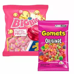 Kit Festa Aniversário Bala de Goma Gomets Dori 900g + Pirulito Big Big Tutti Frutti Arcor 500g