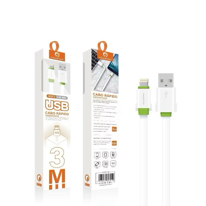 Cabo iPhone 3 Metros 4.8A Hmaston H137-2 Turbo Lightning Carregamento Rápido 3M