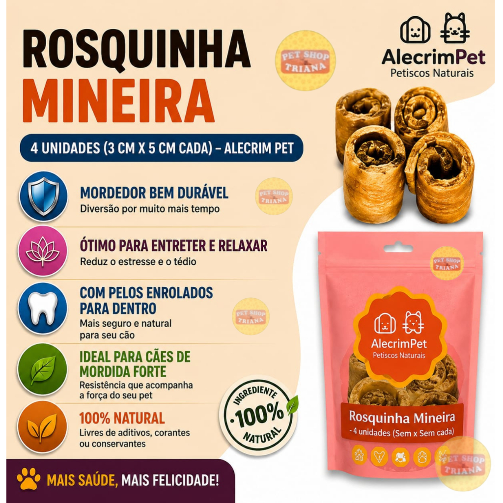 Mordedor Petisco Natural Rosquinha Mineira Alecrim Pet para Cachorros Cães Osso Pet