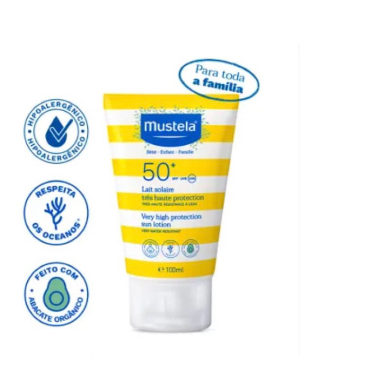 Mustela Protetor Solar 100ml FPS 50+ Filtro Solar Rosto e Corpo Para Bebês, Crianças e Adultos - Alta Proteção Solar com Fórmula Hipoalergênica para Todos os Tipos de Pele