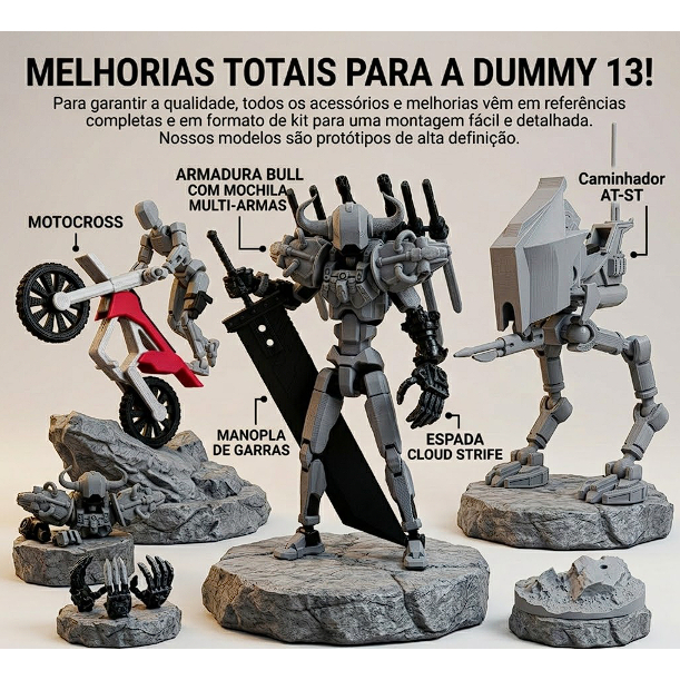 Kit Upgrade Dummy 13 com Moto Cross, Armadura Bull, Garras, Espada Gigante e AT-ST | Acessórios