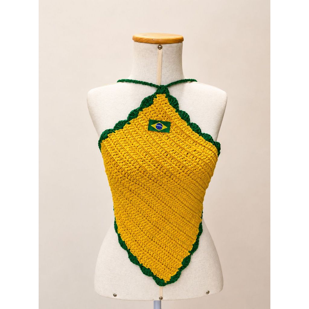Blusa Top Cropped Crochê Brasil - Seleção Brasileira - Tamanho Único PRONTA ENTREGA