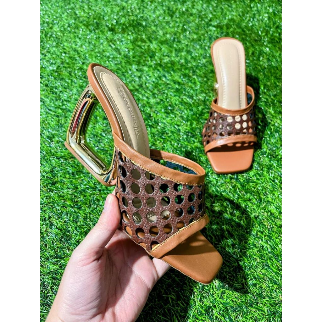 Tamanco Feminino Salto Geometrico Organico Vazado – Mule Elegante Casual Confortável Moda Feminina Lançamento ref.196