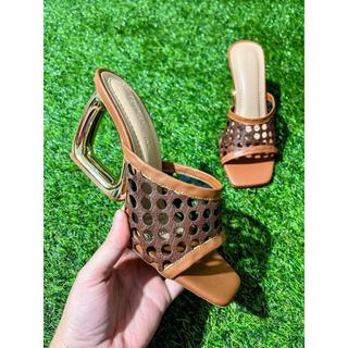Tamanco Feminino Salto Geometrico Organico Vazado – Mule Elegante Casual Confortável Moda Feminina Lançamento ref.196