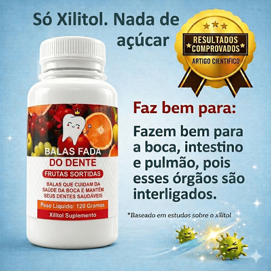 Balas Fada do Dente Sem Açúcar | 100% Xilitol | Zero Açucar I Anticárie I Saúde Bucal e Digestiva ISabores | 120g