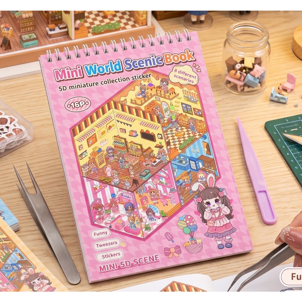 Adesivo Cenário Criar Cenas 3D de Paisagismo Kawaii Fofo DIY Scrapbooking para Crianças e Adultos Dia das Crianças Natal