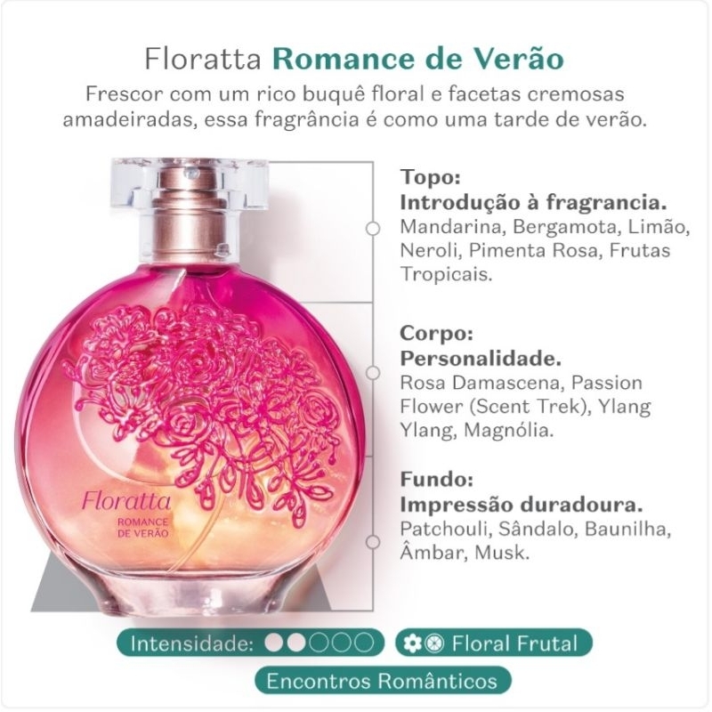 Perfume Colônia Feminino Floratta Romance ee Verão 75ml O Boticário Validade 09/29 Vegano.