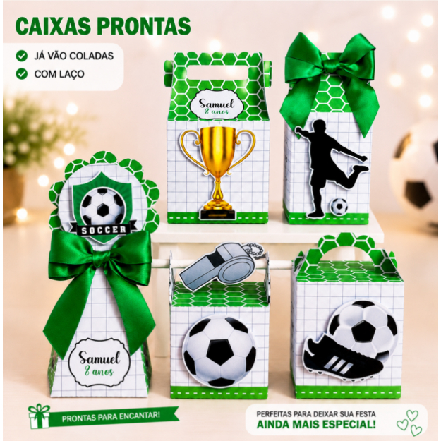 Kit Caixinhas Personalizadas Futebol| 5 modelos de caixinhas – Montado