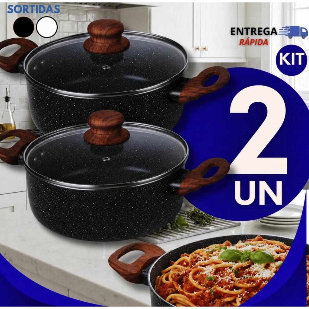 Conjunto Caçarola Panela Indução Antiaderente Cerâmica 20Cm Não Gruda Tampa de Vidro Panelas