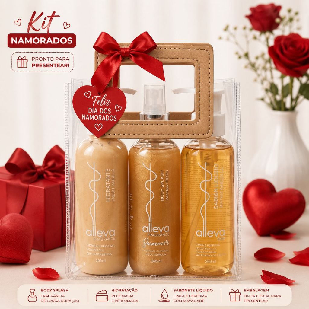 Kit Presente Vanilla Alleva Body Splash hidratante e Sabonete 200ml com Sacolinha