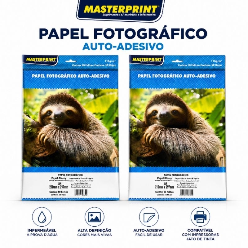 Papel Fotográfico adesivo 115g glossy Resistente a água - A4 Masterprint
