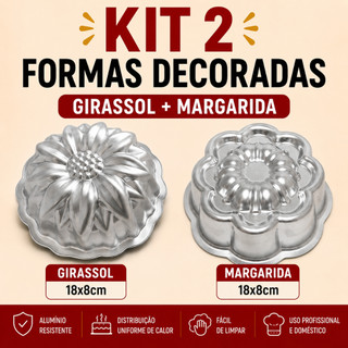 Kit 2 Formas Decoradas Extra Grande Flor e Girassol 18cm em Alumínio Profissional