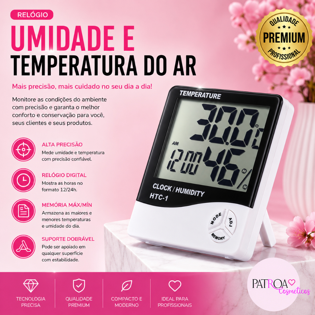 Termo-higrômetro Digital Relógio Umidade E Temperatura Do Ar