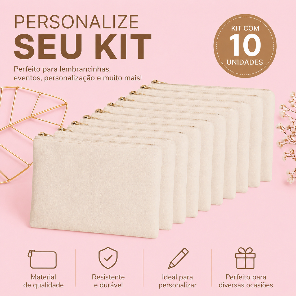 Kit 10 Bolsinha Personalizada Festa Lembrancinha Aniversário Necessaire Eventos Lançamento