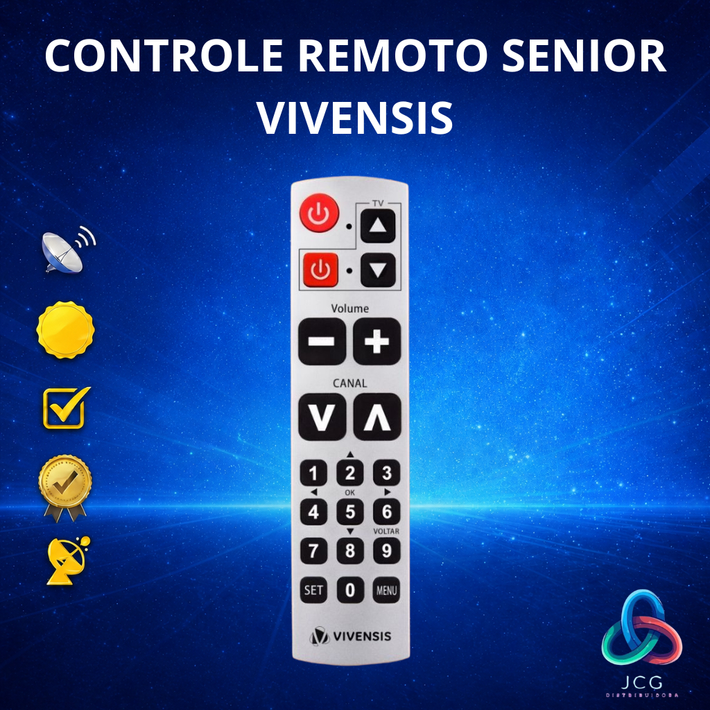 Controle Remoto Senior Digital Receptor Full HD Vx10 Vivensis Original Tecla Grande Nova Parabólica