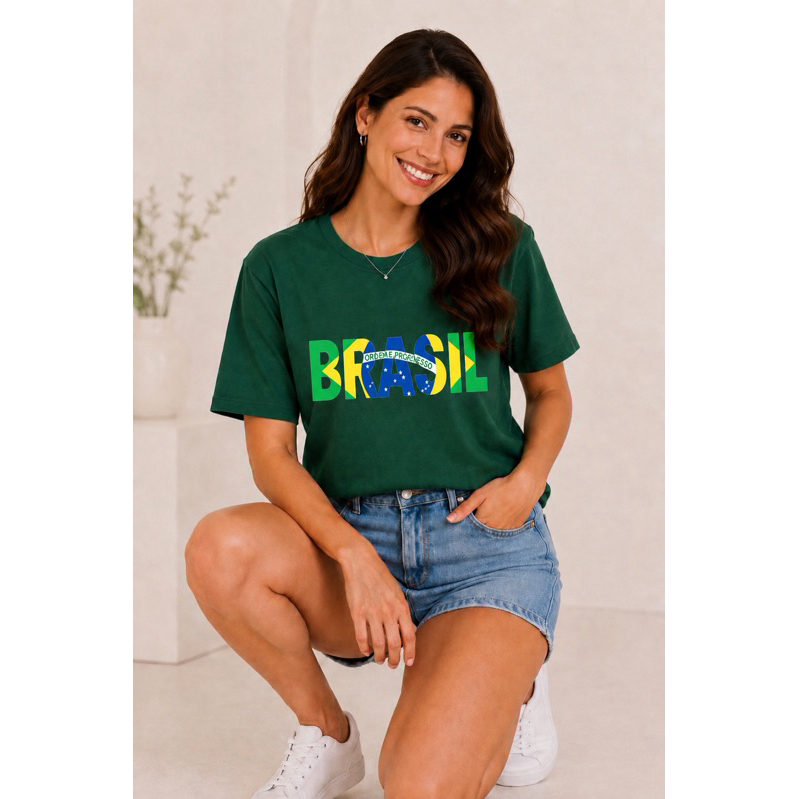 Camisetas Brasil Adulto infantil | Look Família Copa do Mundo | Camiseta Pai Mae Filhos Algodão família Torcedora