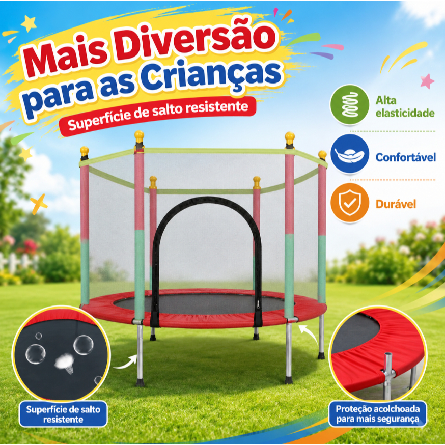 Cama Elástica Infantil Trampolim 1,4 metros Classic Brincar Resistente Diversão Crianças