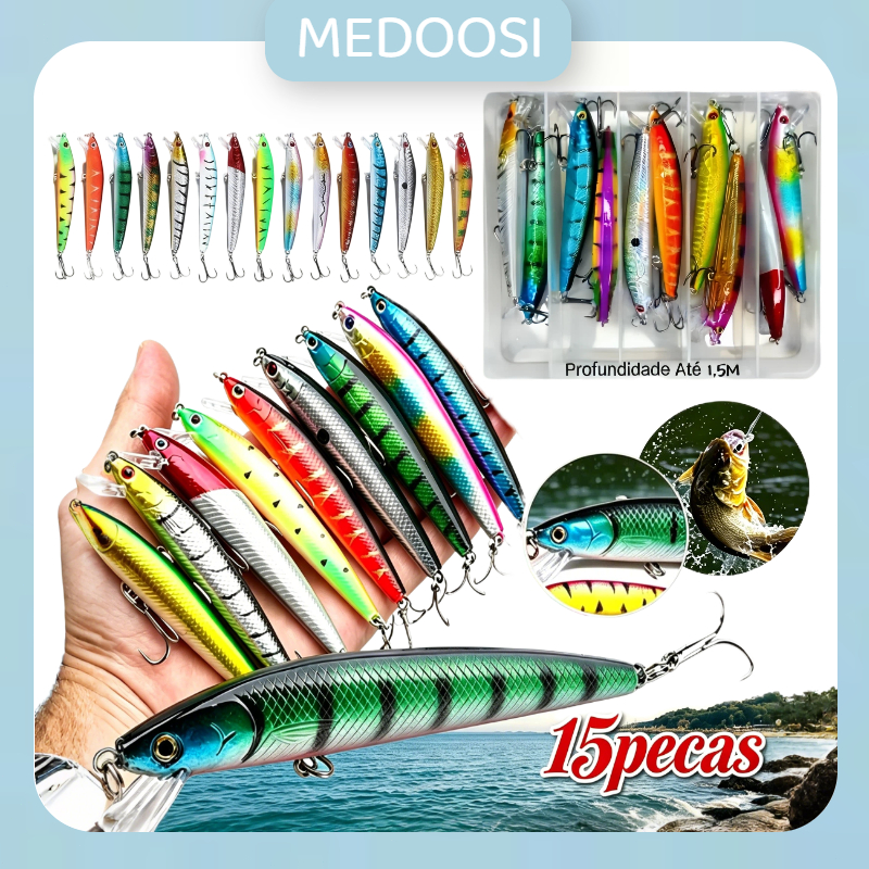 kit 15pcs/ Pesca Fishing Kit Quality Hard Artificial Baits Minnow Lure 3D Eyes Plastic Jig Wobblers Crankbait/Soft Hard