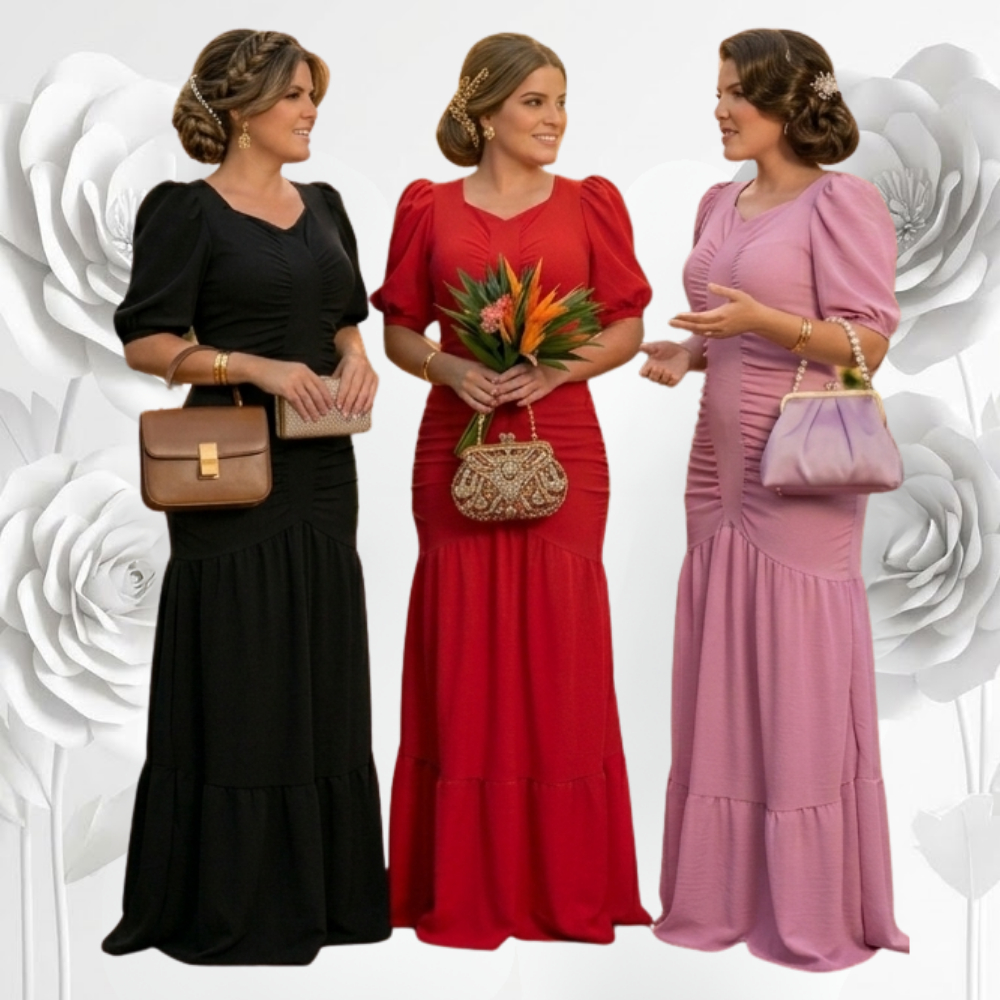 Vestido Feminino Longo Social Moda Evangélica Plus Size Congresso Fardamento Do M ao XG Crepe Festa — imagem 2 de 2