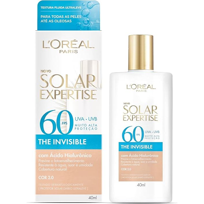 L'Oréal Paris Solar Expertise, Protetor Solar Facial The Invisible Fluido FPS60, Cor 2.0