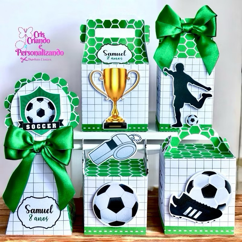 KIT FESTA 50 PEÇAS- Kit Caixinhas Personalizadas  FUTEBOL | Com nome | Pegue e Monte | Lembrancinhas |Luxo baby
