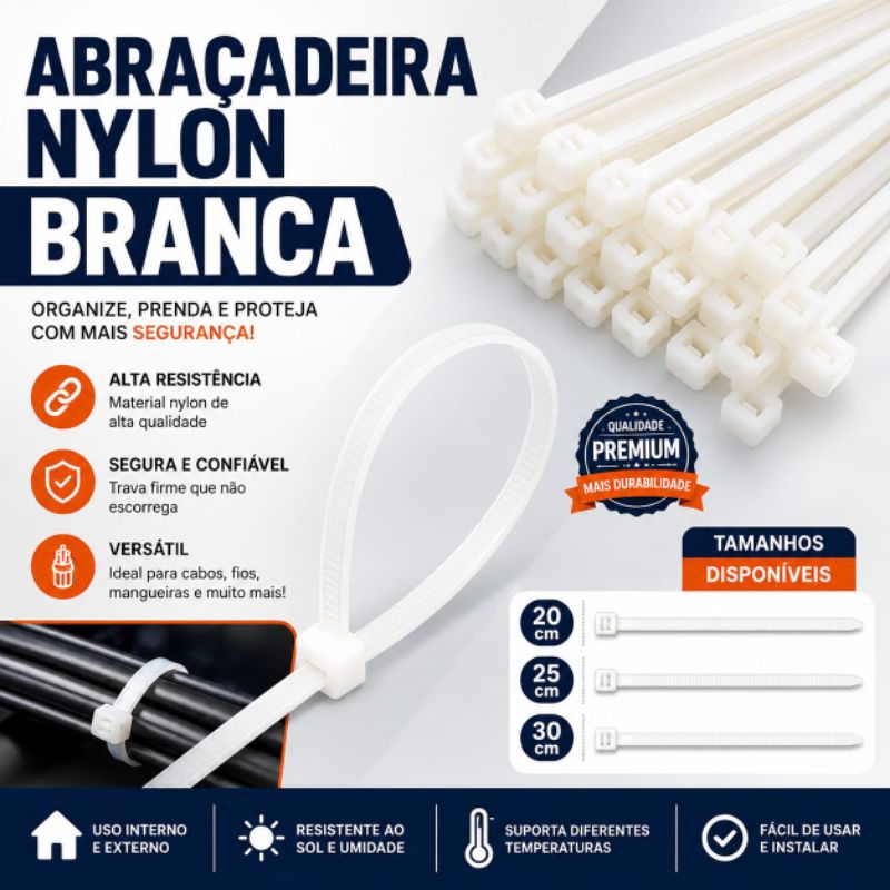 Abraçadeiras Nylon Enforca Gato - Branca 20mm - 25mm - 30 mm