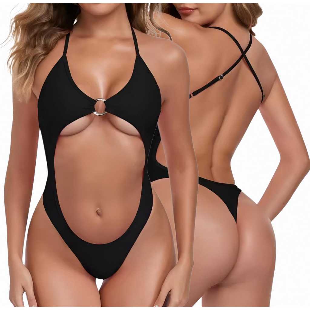 Maiô body fio dental com decote moda praia estiloso luxo confortável elegante cavado colado 2095