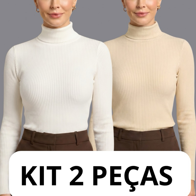 KIT 2 Cacharrel Feminina Gola Alta Canelada Estilo Europeu Elegante Inverno