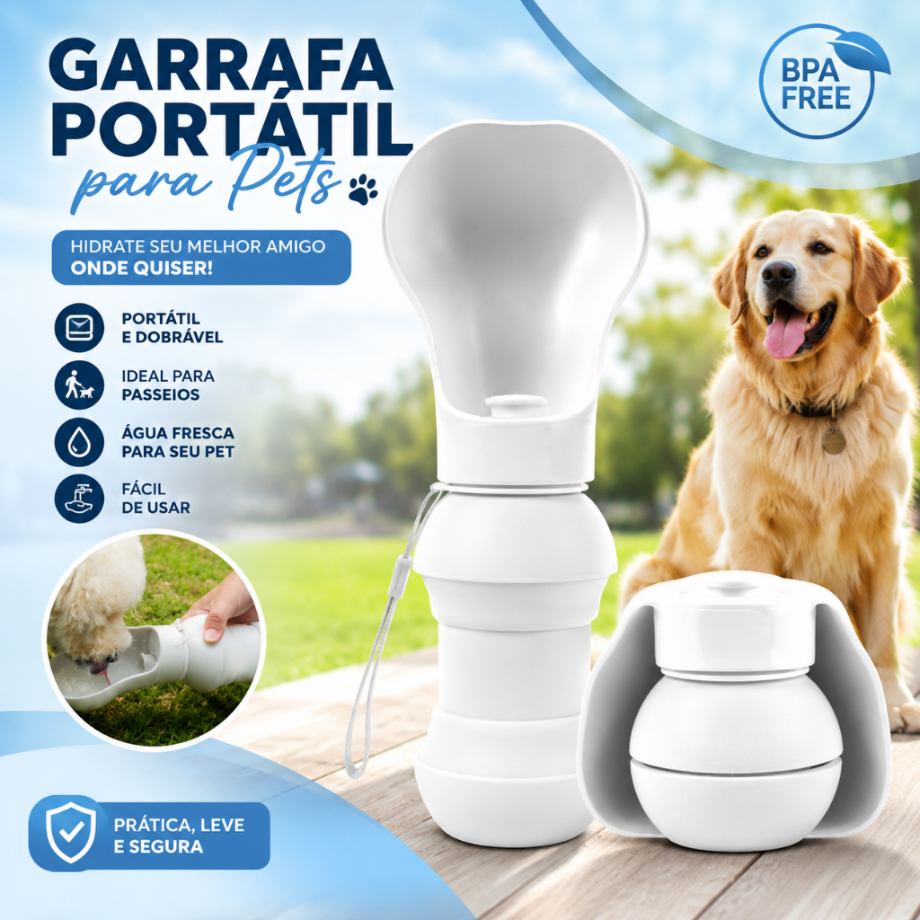 Bebedouro Portátil Pets 300ml Silicone Dobrável Antivazamento Passeio Viagem Cães Gatos Água Pet Cão