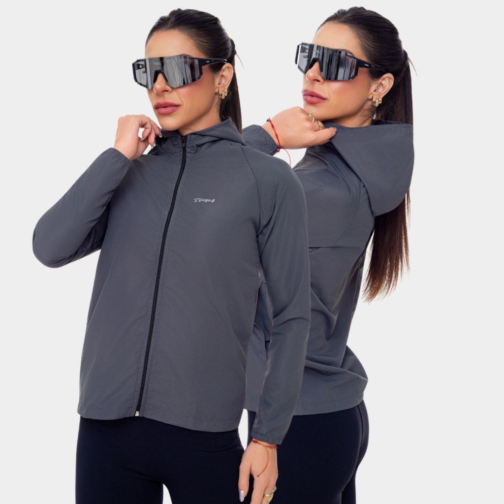 Jaqueta Corta Vento Feminina Capuz Ziper Bolso Esporte Treino Academia Caminhada Casual Camping Corrida Ciclismo Térmico