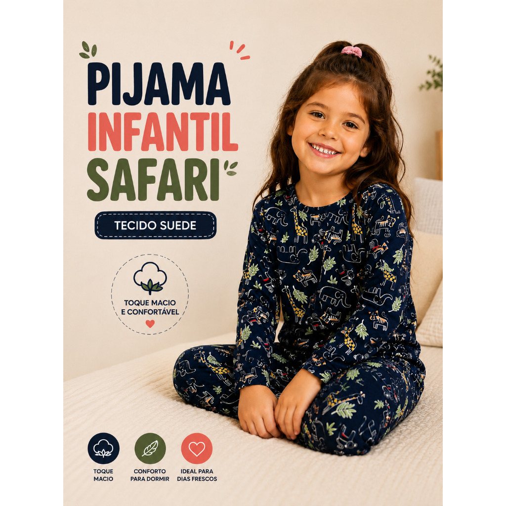 Conjunto Pijama Infantil Feminino Criança Menina Tecido Suede Manga Longa Calça - Inverno - Dormir -