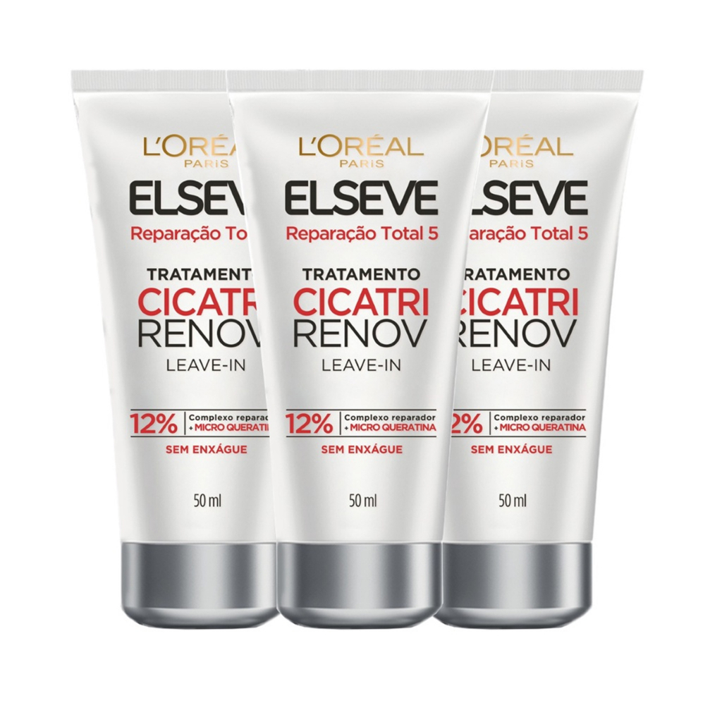 Kit 3 Leave-in Reparação Total 5 Loreal Elseve Cicatri Renov 50ml