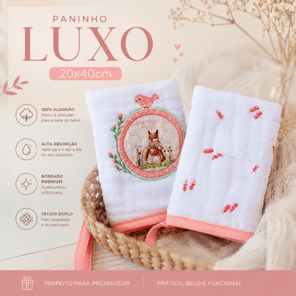 Babador Fralda de Boca Bebê Pano Soft 3 Camadas 20x40cm Kit 2un Algodão Prendedor Chupeta