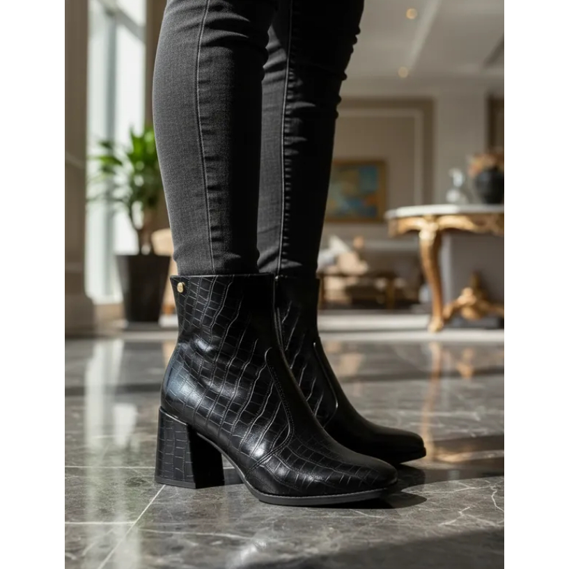 Bota Feminina Moleca Plataforma Cano Curto Salto Alto Anabela Verniz Zíper